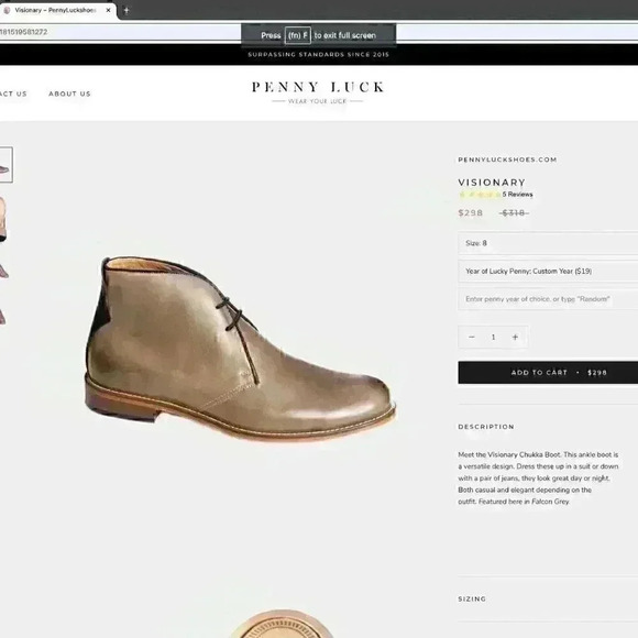 Penny Luck Visionary Falcon Gray Leather Chukka Boots Men's 9 M SAVE $89.00 - Picture 2 of 12